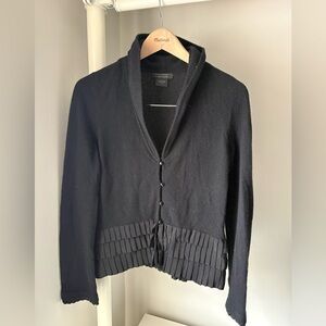 Bloomingdale's Black Cashmere Cardigan with Pleated Ruffle Hem